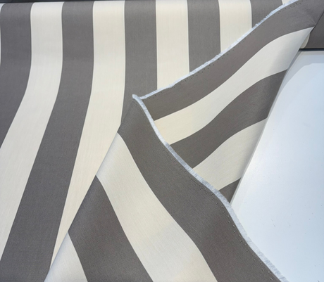 Sunbrella Townsend Taupe Acrylic Fabric - Taupe And Ivory Wide Stripe, 54" Width (1 Yard)
