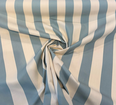 Townsend Spa Blue Stripe Sunbrella Acrylic Fabric - Spa Blue And Ivory Wide Stripe, 54" Width (1 Yard)