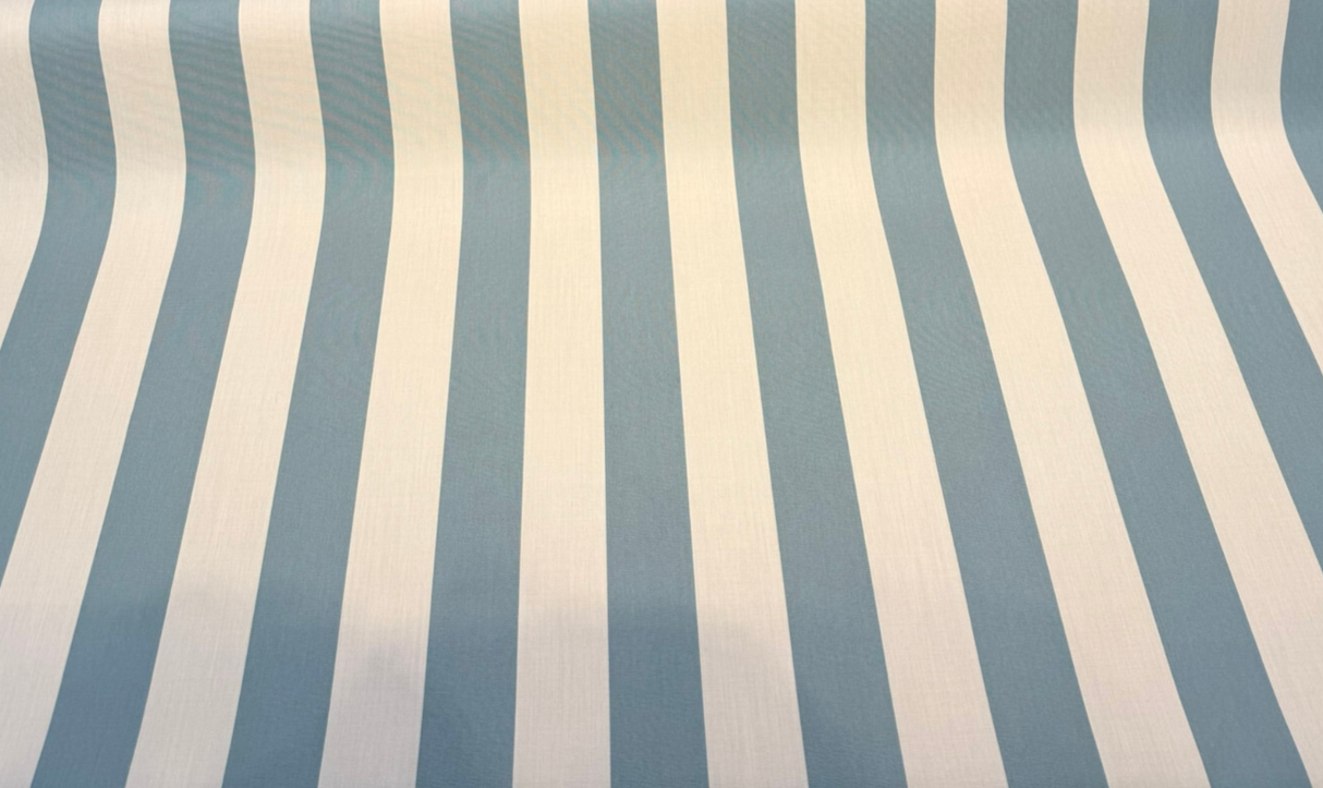 Townsend Spa Blue Stripe Sunbrella Acrylic Fabric - Spa Blue And Ivory Wide Stripe, 54" Width (1 Yard)
