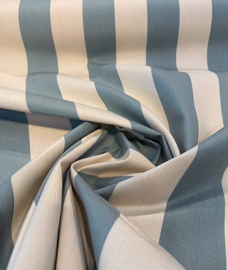 Townsend Spa Blue Stripe Sunbrella Acrylic Fabric - Spa Blue And Ivory Wide Stripe, 54" Width (1 Yard)