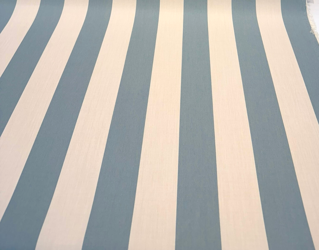 Townsend Spa Blue Stripe Sunbrella Acrylic Fabric - Spa Blue And Ivory Wide Stripe, 54" Width (1 Yard)