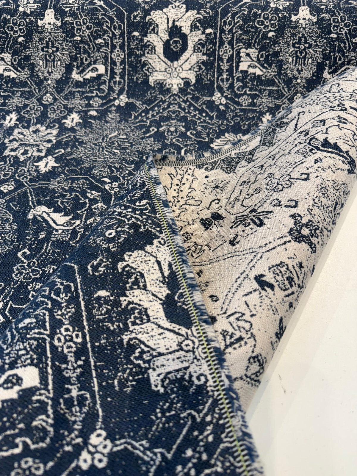Sunbrella Attribute Acrylic Fabric - Indigo Blue Damask, 54" Width (1 Yard)