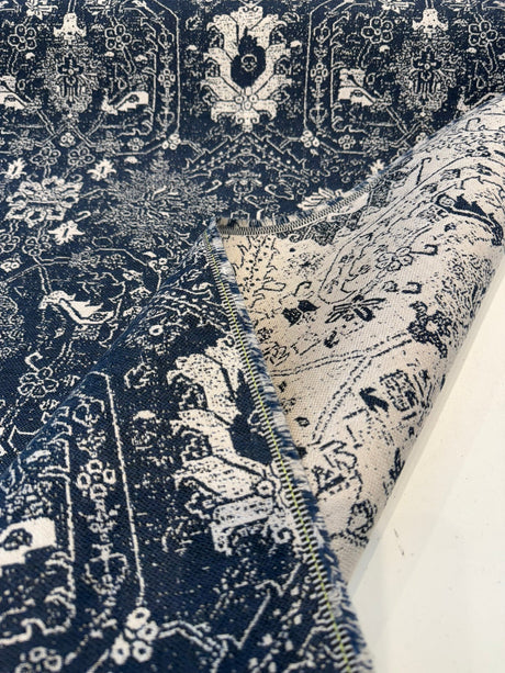Sunbrella Attribute Acrylic Fabric - Indigo Blue Damask, 54" Width (1 Yard)
