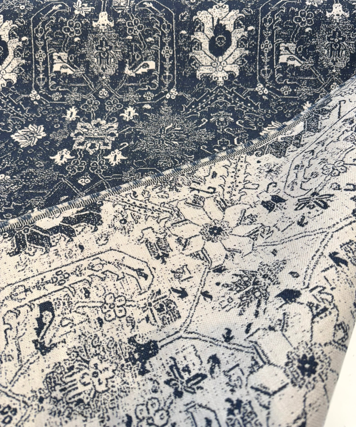 Sunbrella Attribute Acrylic Fabric - Indigo Blue Damask, 54" Width (1 Yard)