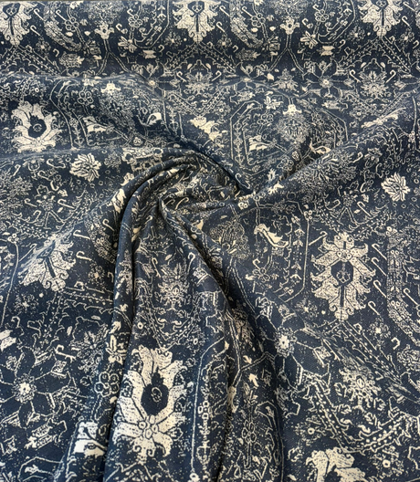 Sunbrella Attribute Acrylic Fabric - Indigo Blue Damask, 54" Width (1 Yard)