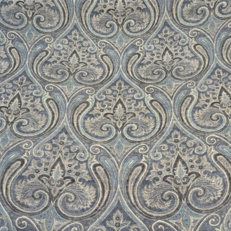 Waverly Quiet Place Cotton Linen Blend Fabric - Ink Blue Damask, 54" Width, 17.75" Vertical Repeat, 13.5" Horizontal Repeat (1 Yard)