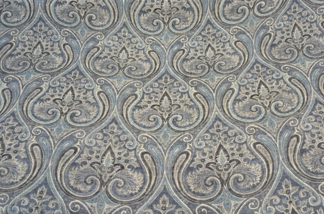 Waverly Quiet Place Cotton Linen Blend Fabric - Ink Blue Damask, 54" Width, 17.75" Vertical Repeat, 13.5" Horizontal Repeat (1 Yard)