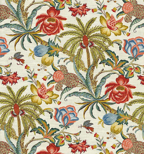 Fiji Flora Gardenia Cotton Fabric - Tropical Floral Print, 54" Width (By The Yard)