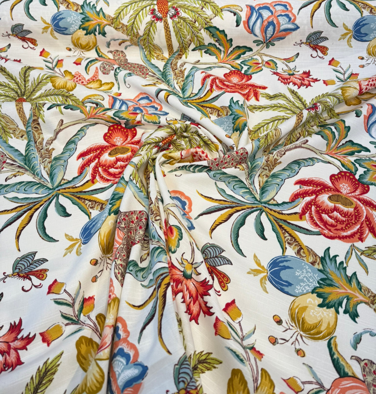 Fiji Flora Gardenia Cotton Fabric - Tropical Floral Print, 54" Width (By The Yard)