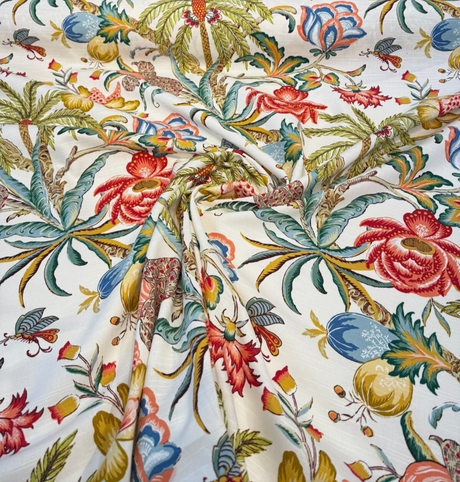 Fiji Flora Gardenia Cotton Fabric - Tropical Floral Print, 54" Width (By The Yard)