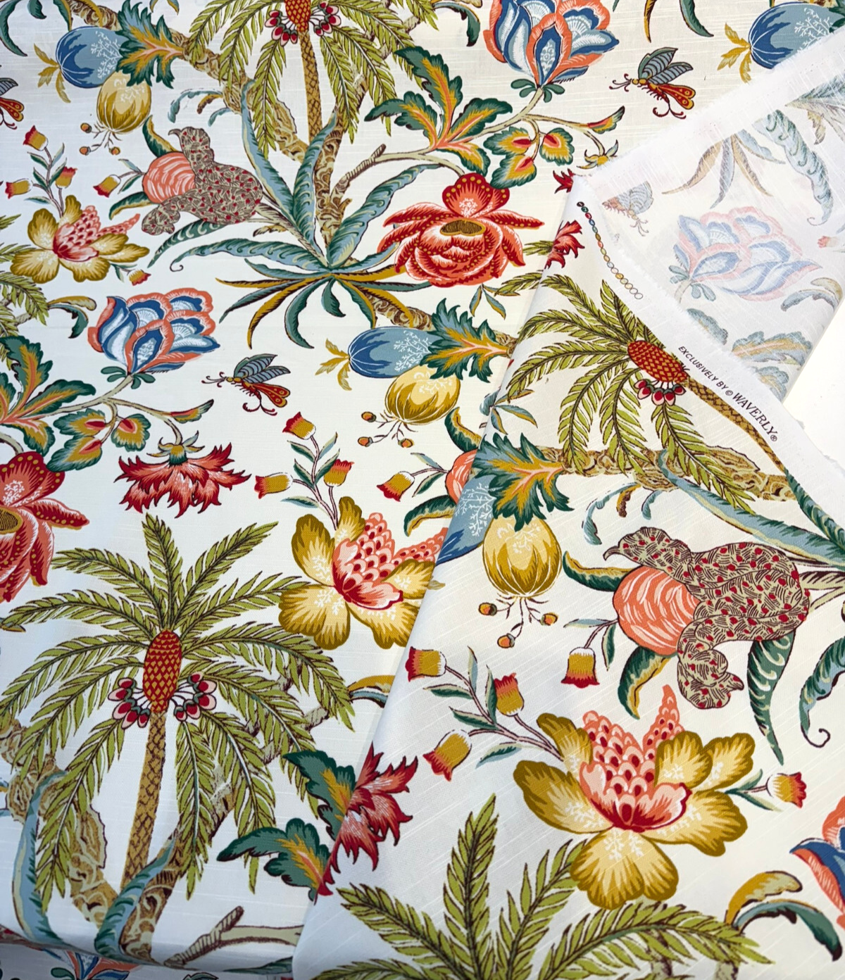 Fiji Flora Gardenia Cotton Fabric - Tropical Floral Print, 54" Width (By The Yard)