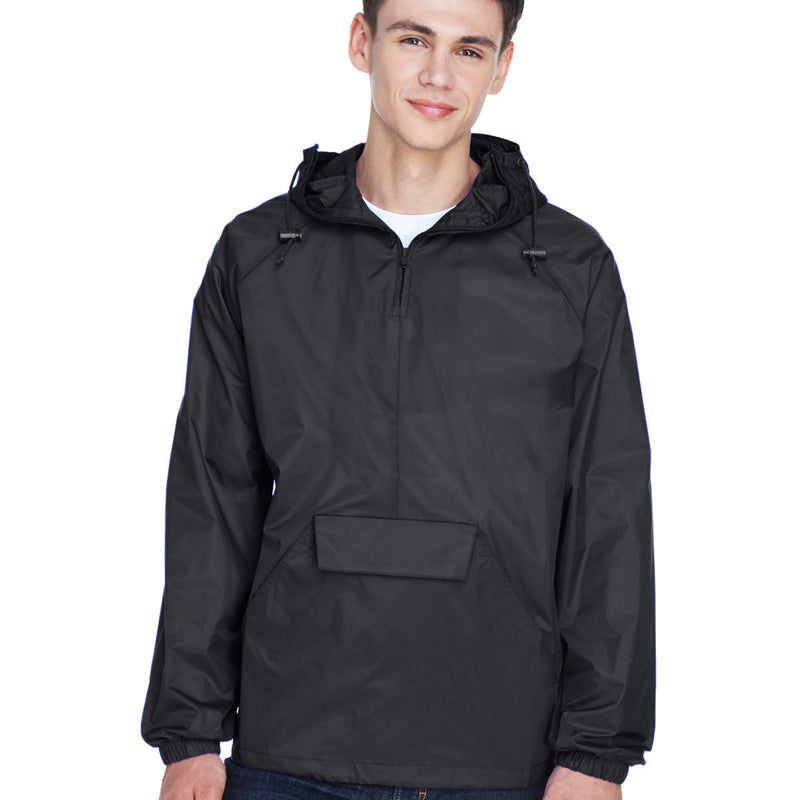 Adult Quarter-Zip Hooded Pullover Pack-Away Jacket