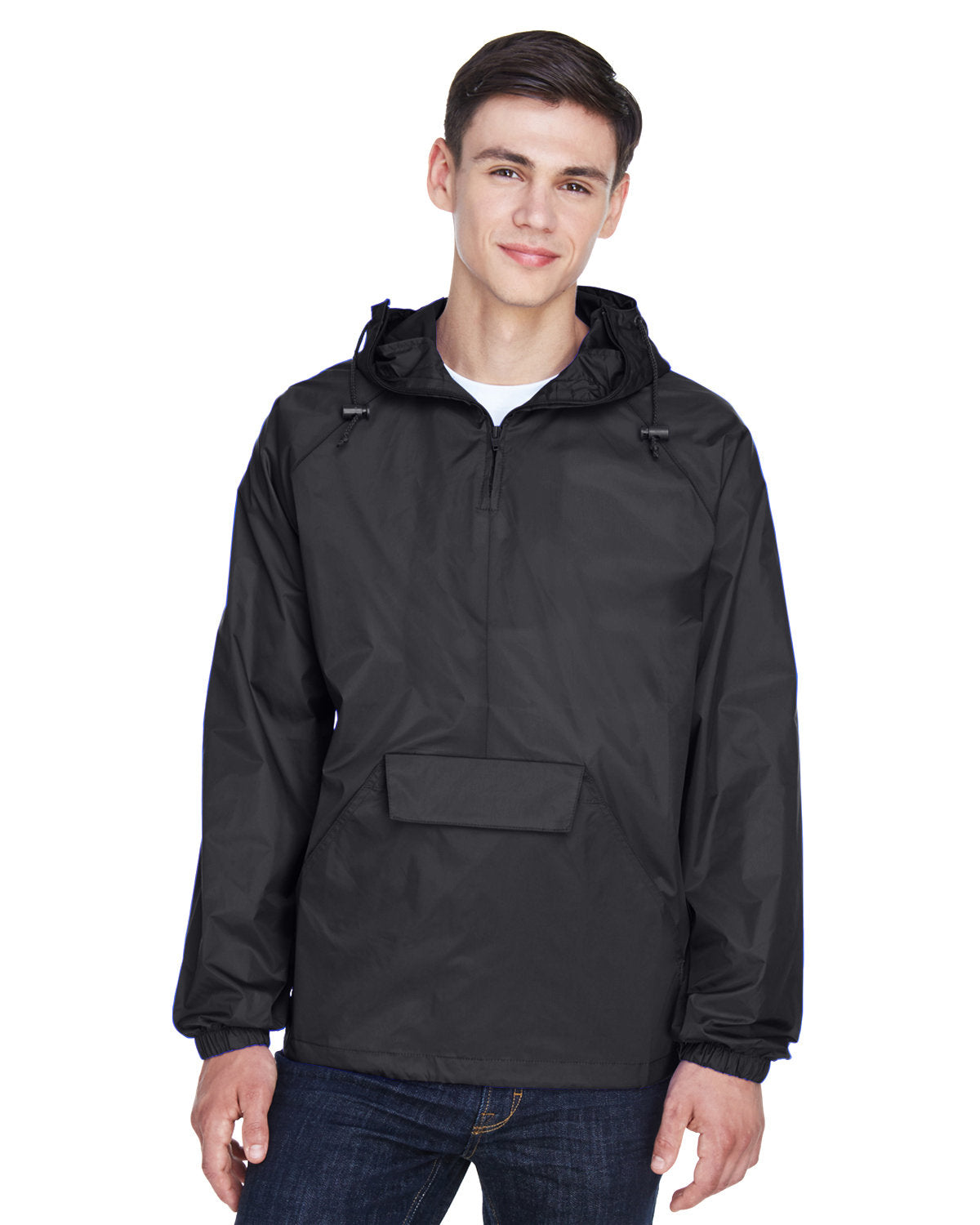 Adult Quarter-Zip Hooded Pullover Pack-Away Jacket