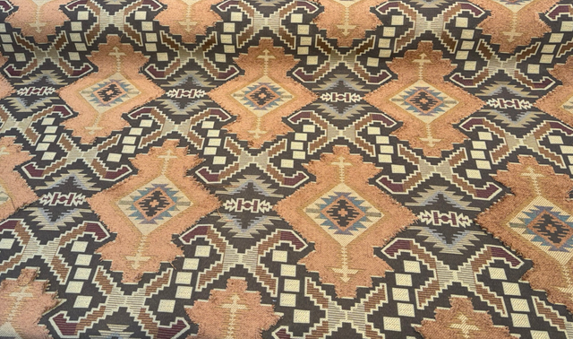 Longview Adobe Emb Chenille Upholstery Fabric - Southwestern Geometric, Adobe Rust, Gold, Slate Blue, Beige, 58" Width (1 Yard)