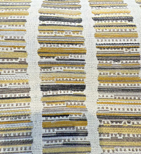 Blackbook Goldenrod Chenille Upholstery Fabric - Goldenrod, Ivory, Charcoal, Taupe Vertical Stripe, 55" Width (1 Yard)