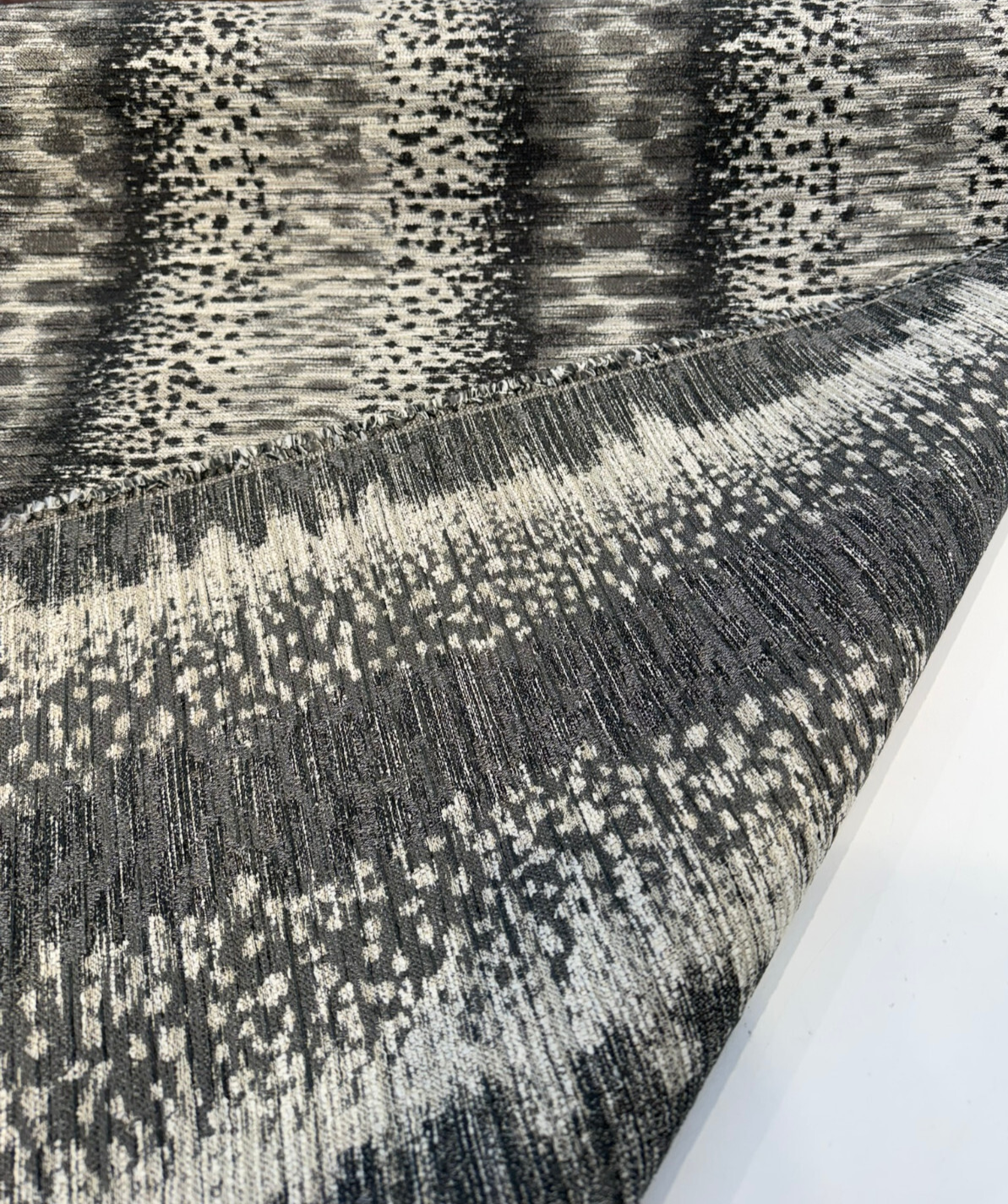 Swavelle Micado Shadow Animal Skin Chenille Upholstery Chenille Fabric - Charcoal, Black, Ivory, Grey Abstract Animal Skin, 58" Width (1 Yard)