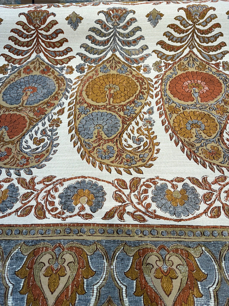 Swavelle Pear Up Russet Chenille Upholstery Fabric - Large Paisley Floral Damask, Russet, Gold, Dusty Blue, 56.5" Width (1 Yard)