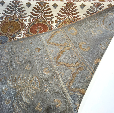 Swavelle Pear Up Russet Chenille Upholstery Fabric - Large Paisley Floral Damask, Russet, Gold, Dusty Blue, 56.5" Width (1 Yard)