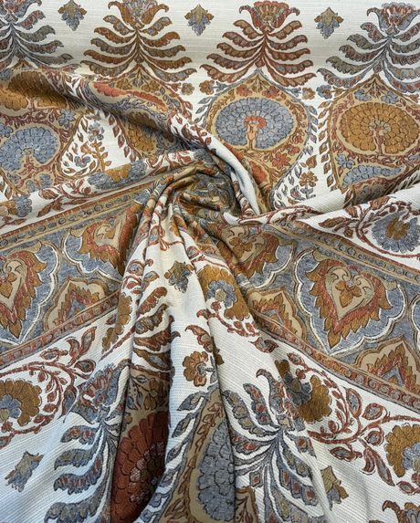 Swavelle Pear Up Russet Chenille Upholstery Fabric - Large Paisley Floral Damask, Russet, Gold, Dusty Blue, 56.5" Width (1 Yard)