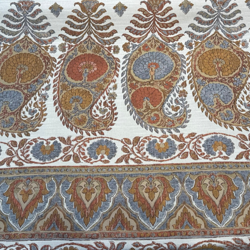 Swavelle Pear Up Russet Chenille Upholstery Fabric - Large Paisley Floral Damask, Russet, Gold, Dusty Blue, 56.5" Width (1 Yard)