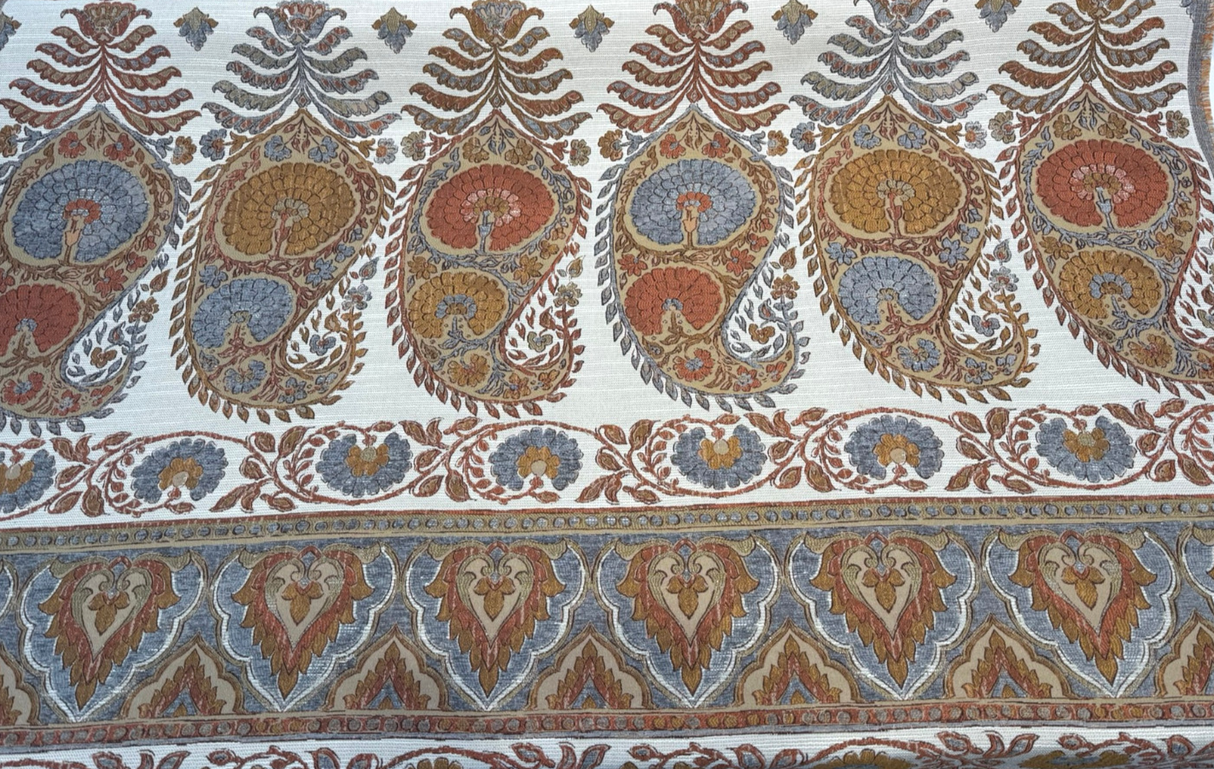 Swavelle Pear Up Russet Chenille Upholstery Fabric - Large Paisley Floral Damask, Russet, Gold, Dusty Blue, 56.5" Width (1 Yard)