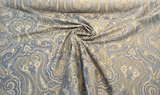 Waverly Clubroom Paisley Damask Lagoon Chenille Fabric - Lagoon Blue, Taupe, Ivory, Beige, Soft Gold, 54" Width (1 Yard)