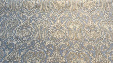 Waverly Clubroom Paisley Damask Lagoon Chenille Fabric - Lagoon Blue, Taupe, Ivory, Beige, Soft Gold, 54" Width (1 Yard)