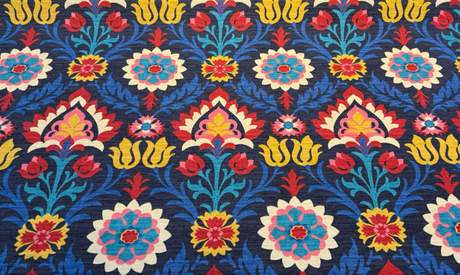 Santa Maria Lapis Printed Cotton Duck Fabric - Floral Damask, Cream/Navy Blue/Maroon, 54" Width (1 Yard)