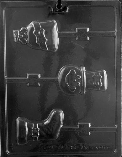 Snowman, Sack and Stocking Lolly w\ belts Chocolate Mold - LPC472