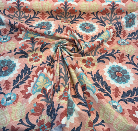 Waverly Santa Maria Sunset Cotton Duck Fabric - Floral Damask, Blush Coral, 54" Width (1 Yard)