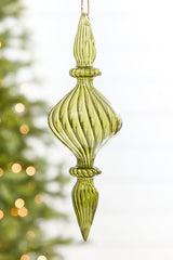 9" - 10" Transparent Green Finial Glass Ornament