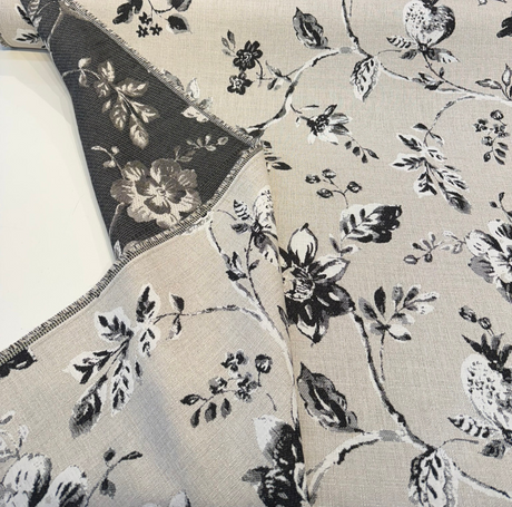 Sunbrella Ariana Floral Charcoal Acrylic Fabric - Floral, Charcoal/Black/White, 54" Width (1 Yard)