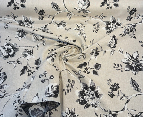 Sunbrella Ariana Floral Charcoal Acrylic Fabric - Floral, Charcoal/Black/White, 54" Width (1 Yard)