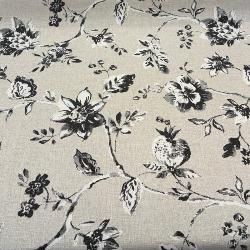 Sunbrella Ariana Floral Charcoal Acrylic Fabric - Floral, Charcoal/Black/White, 54" Width (1 Yard)