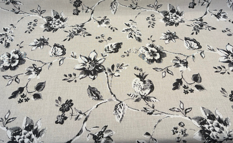 Sunbrella Ariana Floral Charcoal Acrylic Fabric - Floral, Charcoal/Black/White, 54" Width (1 Yard)
