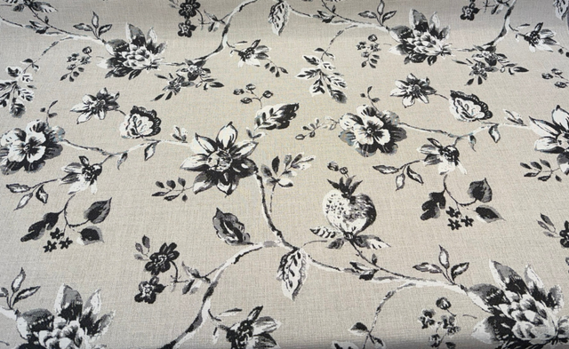 Sunbrella Ariana Floral Charcoal Acrylic Fabric - Floral, Charcoal/Black/White, 54" Width (1 Yard)
