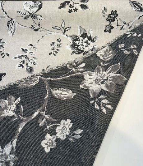 Sunbrella Ariana Floral Charcoal Acrylic Fabric - Floral, Charcoal/Black/White, 54" Width (1 Yard)
