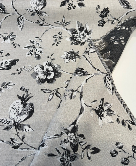 Sunbrella Ariana Floral Charcoal Acrylic Fabric - Floral, Charcoal/Black/White, 54" Width (1 Yard)