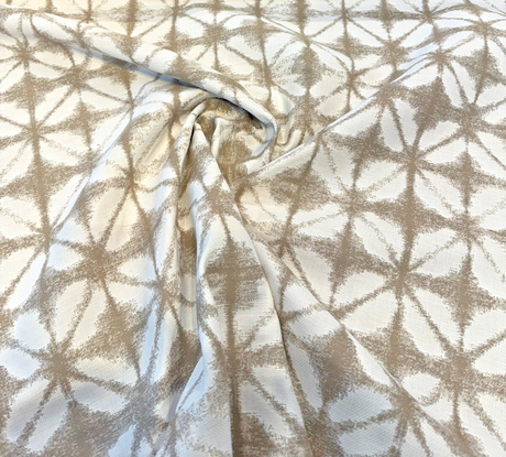 Sunbrella Midori Sand Solution-Dyed Acrylic Fabric - Geometric Batik-Style Motif, Sand/Beige/Ivory, 54" Width (1 Yard)