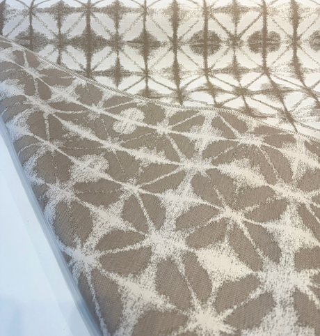 Sunbrella Midori Sand Solution-Dyed Acrylic Fabric - Geometric Batik-Style Motif, Sand/Beige/Ivory, 54" Width (1 Yard)