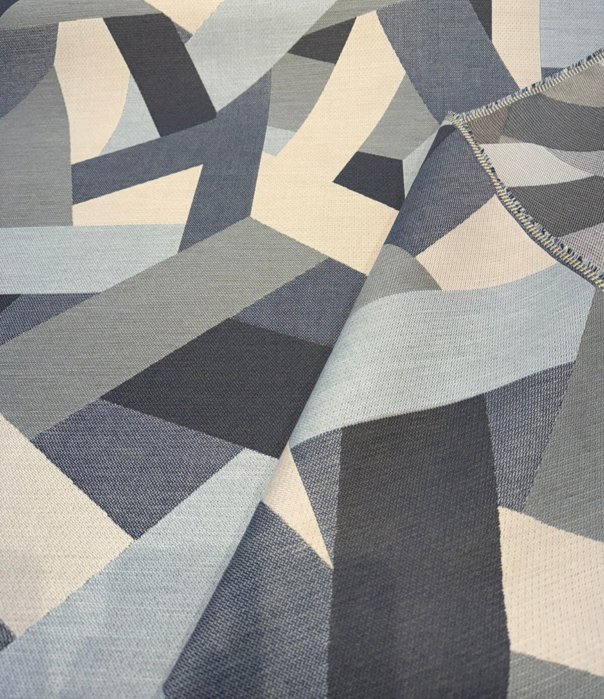 Sunbrella Axis Blue Denim Acrylic Fabric - Blue Denim Geometric Pattern, 54" Width (1 Yard)