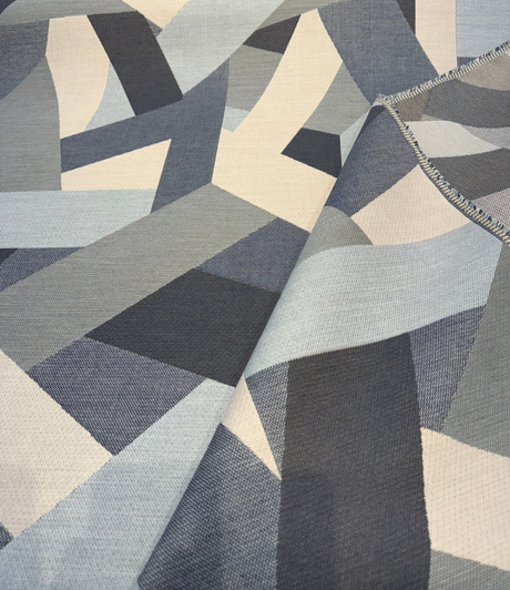 Sunbrella Axis Blue Denim Acrylic Fabric - Blue Denim Geometric Pattern, 54" Width (1 Yard)