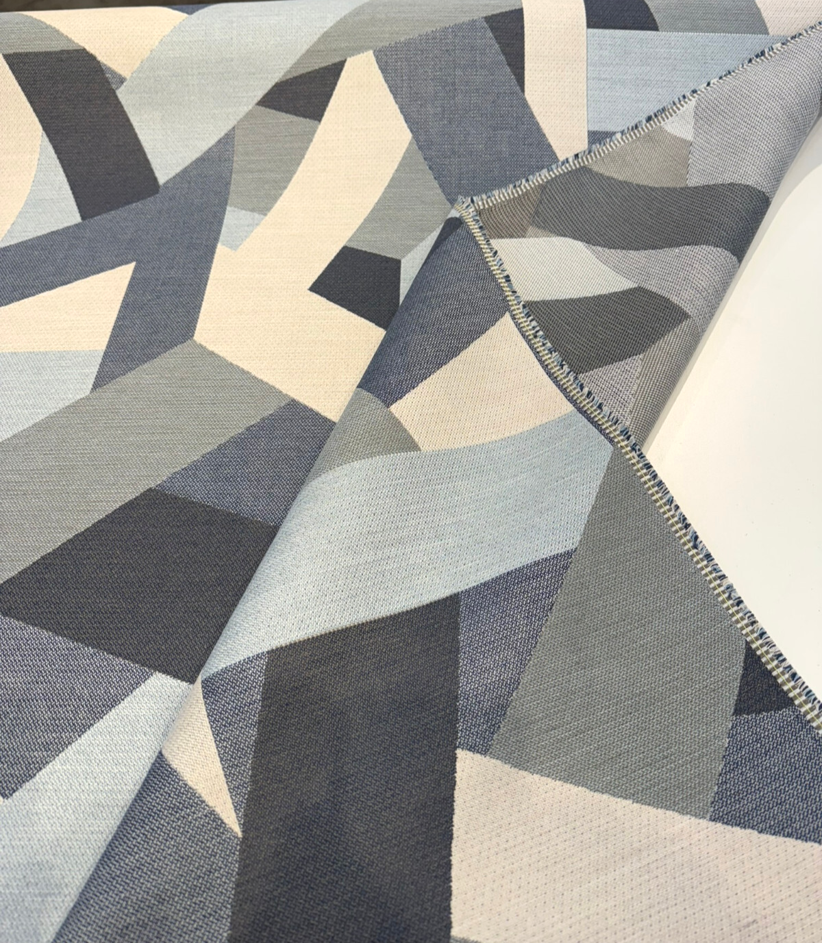 Sunbrella Axis Blue Denim Acrylic Fabric - Blue Denim Geometric Pattern, 54" Width (1 Yard)