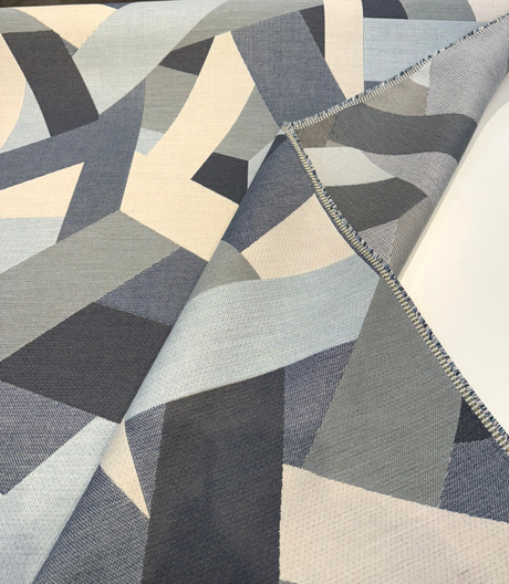 Sunbrella Axis Blue Denim Acrylic Fabric - Blue Denim Geometric Pattern, 54" Width (1 Yard)