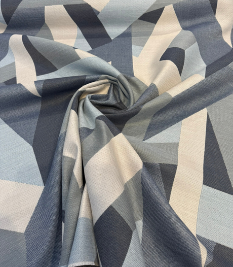 Sunbrella Axis Blue Denim Acrylic Fabric - Blue Denim Geometric Pattern, 54" Width (1 Yard)