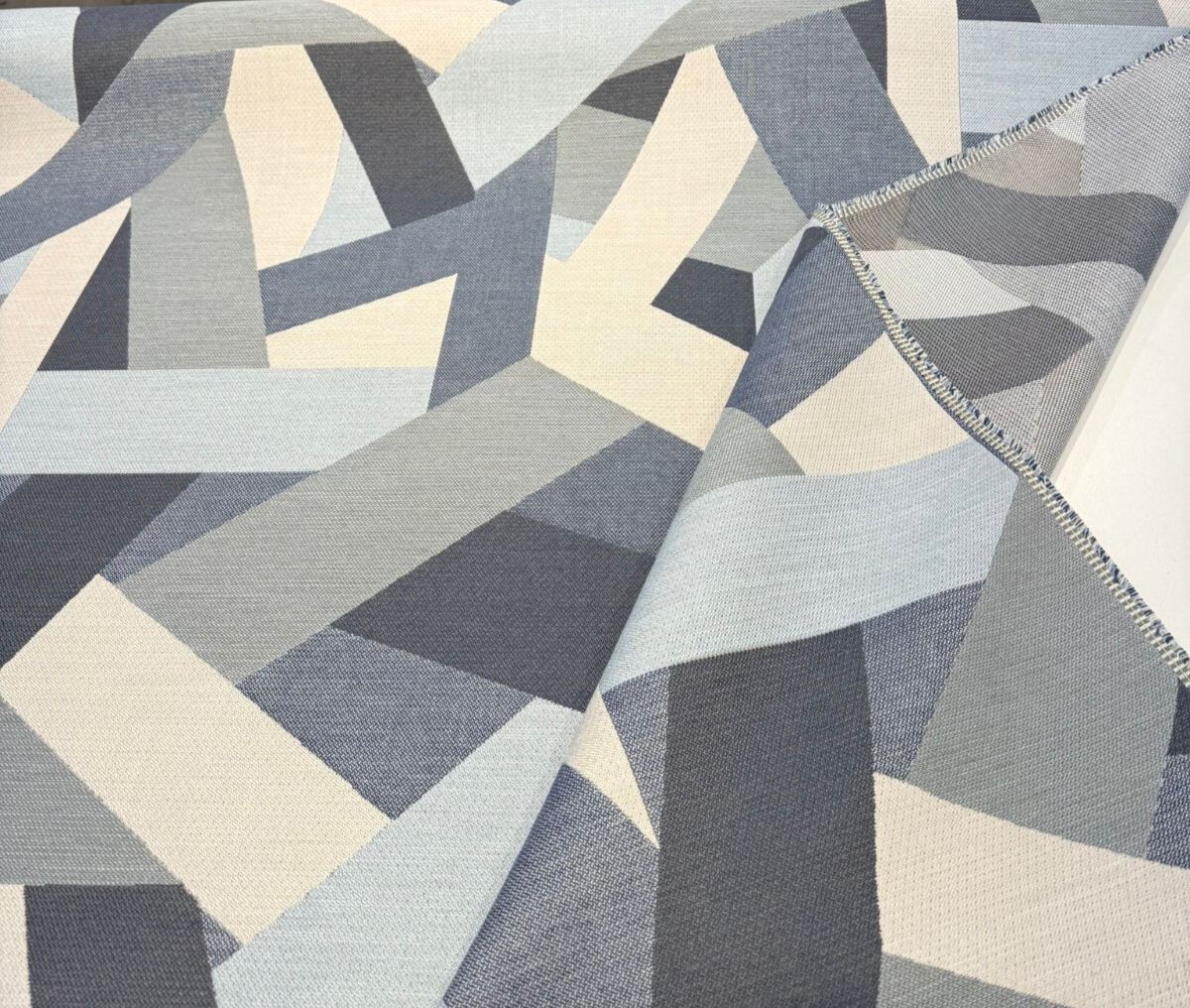 Sunbrella Axis Blue Denim Acrylic Fabric - Blue Denim Geometric Pattern, 54" Width (1 Yard)
