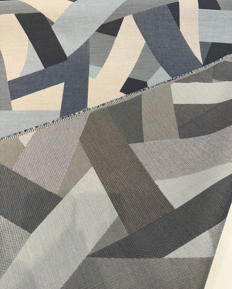 Sunbrella Axis Blue Denim Acrylic Fabric - Blue Denim Geometric Pattern, 54" Width (1 Yard)