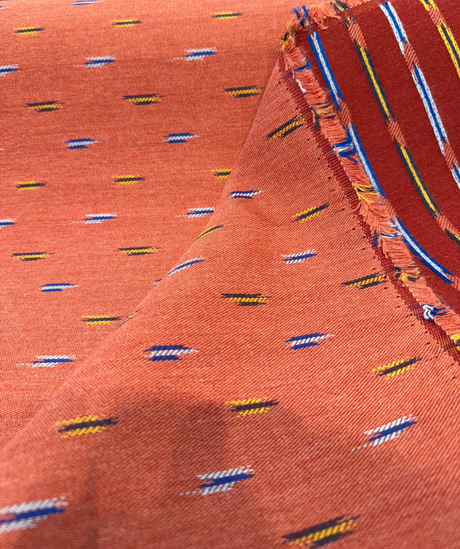 Sunbrella Bahasa Mesa Acrylic Fabric - Burnt Rust Multicolor Dash Pattern, 54" Width (1 Yard)