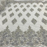 Beaded 3D Floral Lace Polyester Fabric - Off White, Gold, Silver, Lt. Blue, 52" Wide (1 Yard)