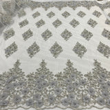 1 Yard Beaded 3D Floral Lace Fabric Embroidered on 100% Polyester Net Mesh 52" Width